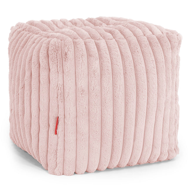 Puf Reposapiés Cubo - Pana de Felpa Ultra Rosa Empolvado 01