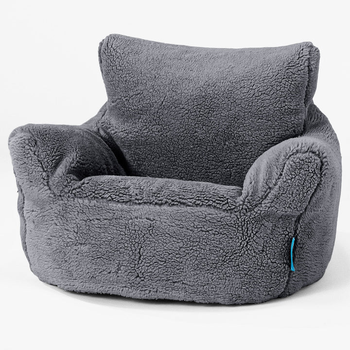 Puff Sillón para niños 1-3 años - Piel de Osito Sintética Gris oscuro 01